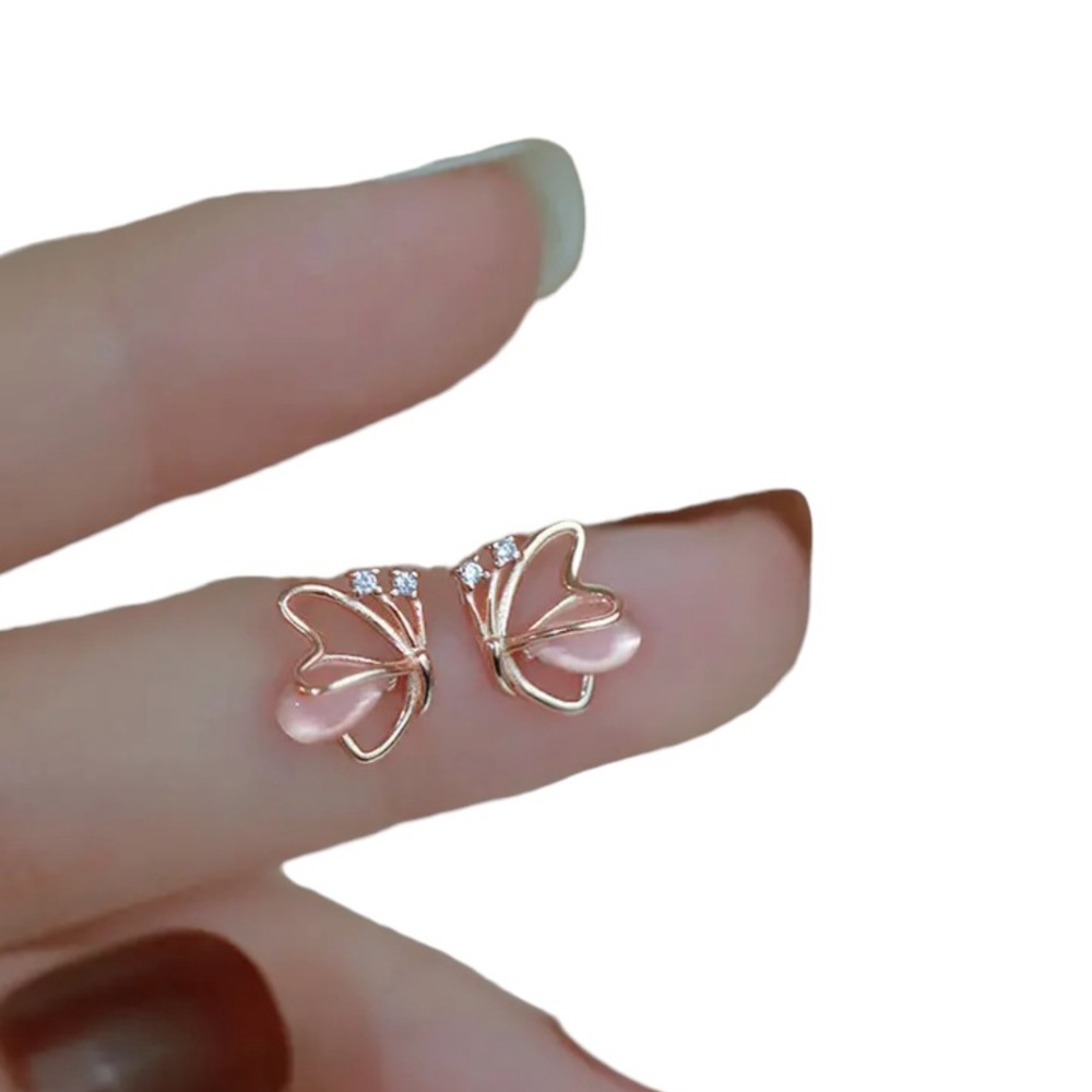 Dainty Rose Gold Butterfly Heart Stud Earrings